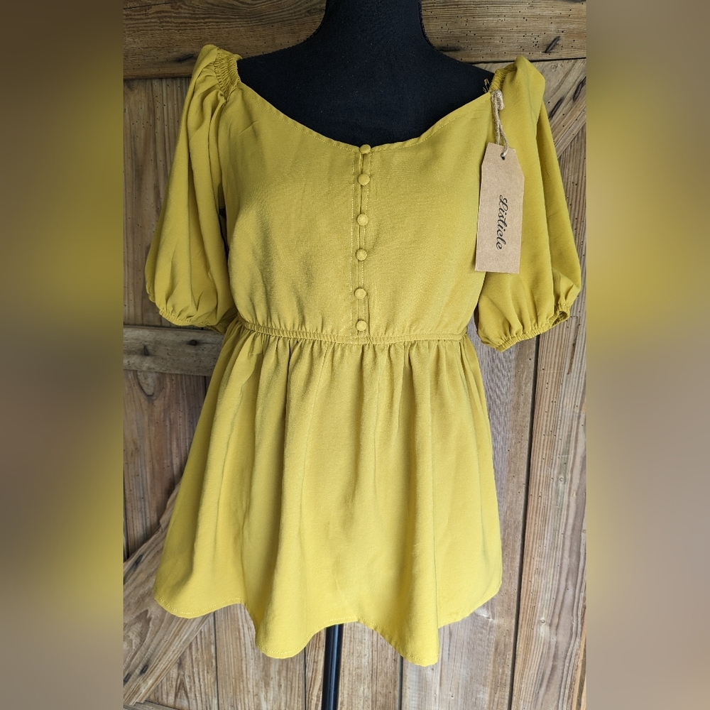 Listicle Peplum Blouse Women's size S Slip on Goldenrod Yellow X-1